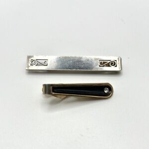 2 Vintage Unmarked Tie Clips; Black Onyx/1 Rhinestone and SWANK tie clip
